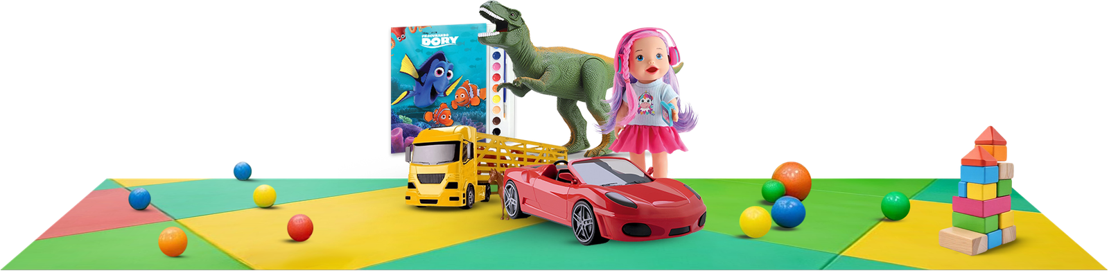 arte tapete colorido e brinquedos