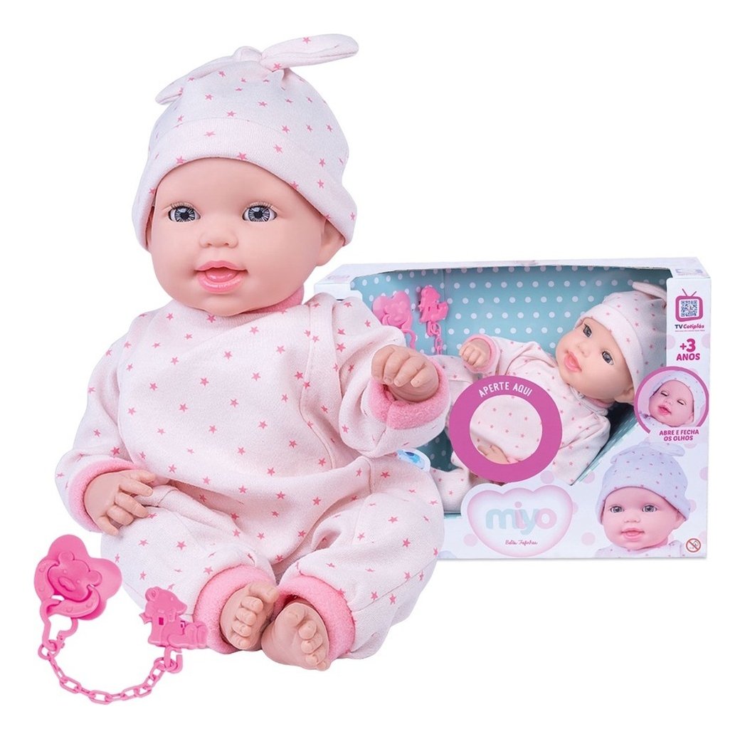 boneca infantil miyo menina com chupeta som pijama 33 cm boneca infantil miyo menina com chupeta som pijama 33 cm