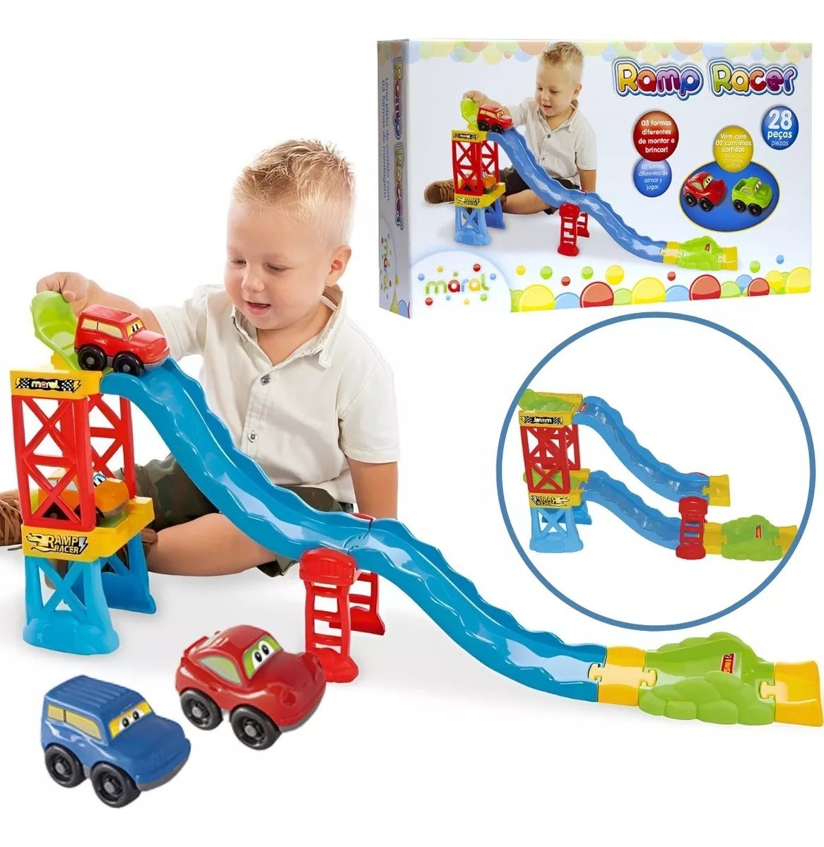 super pista com 2 carrinhos ramp racer 28 peças super pista com 2 carrinhos ramp racer 28 peças